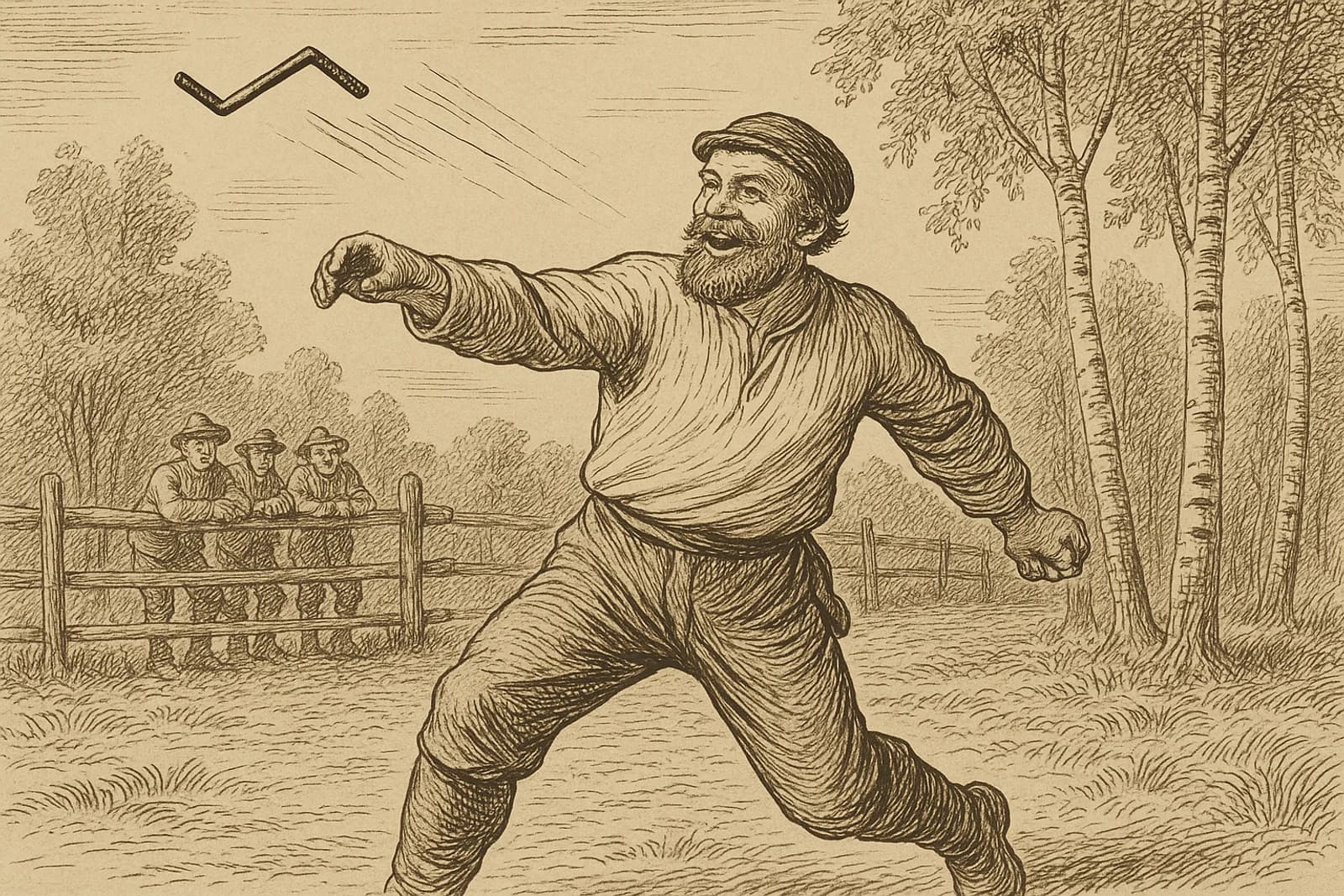 Iloinen kyläläinen heittämässä traktorin käynnistyskampea kesäpäivänä